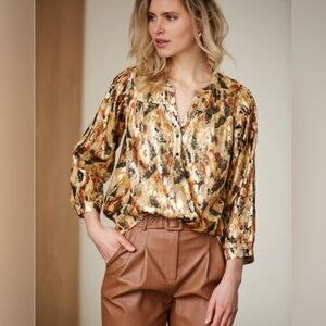ba&sh Gaby Silk and Metallic Peasant Blouse